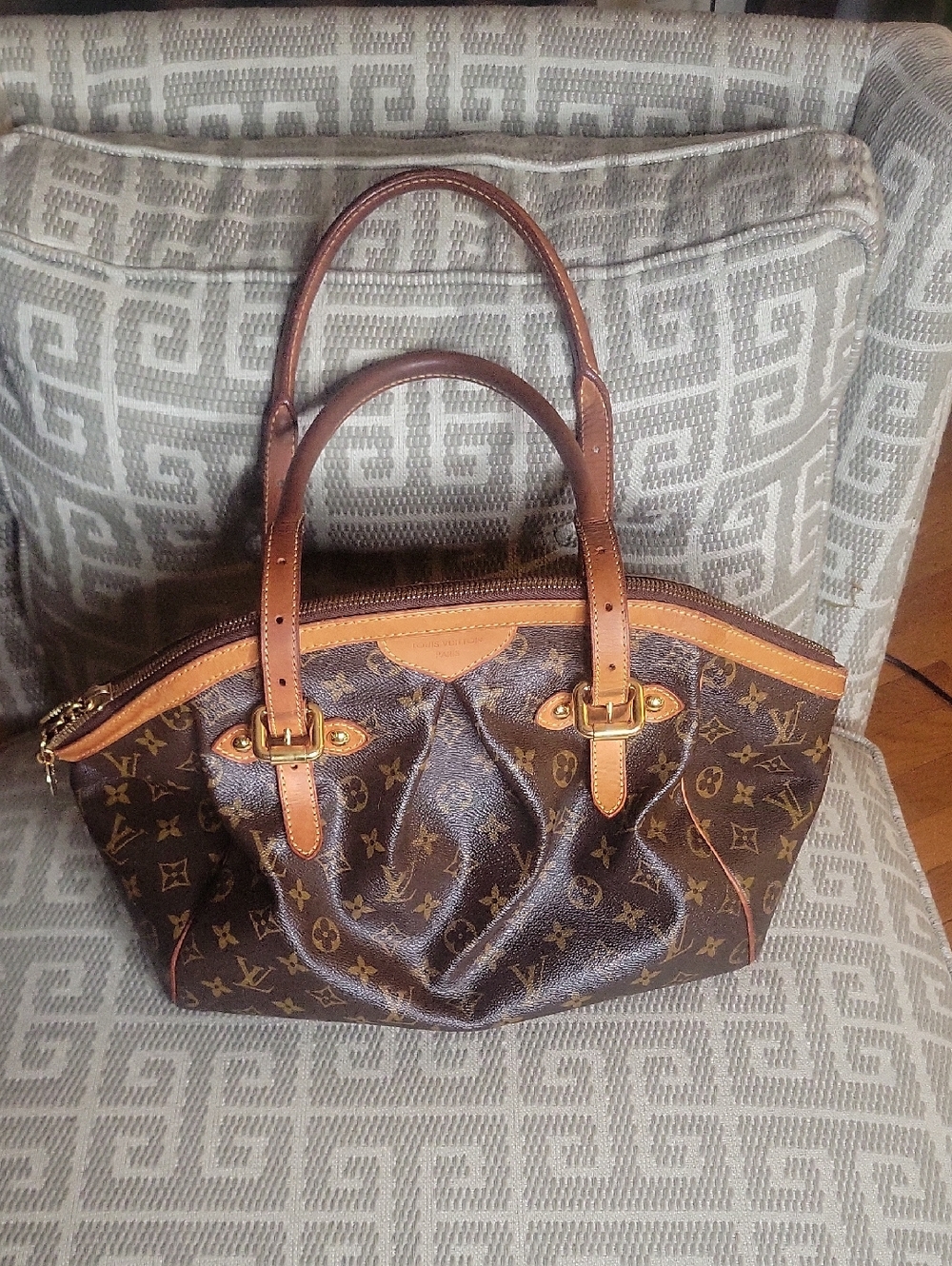 Louis Vuitton Brown Monogram Shoulder Bag with Tan Leather